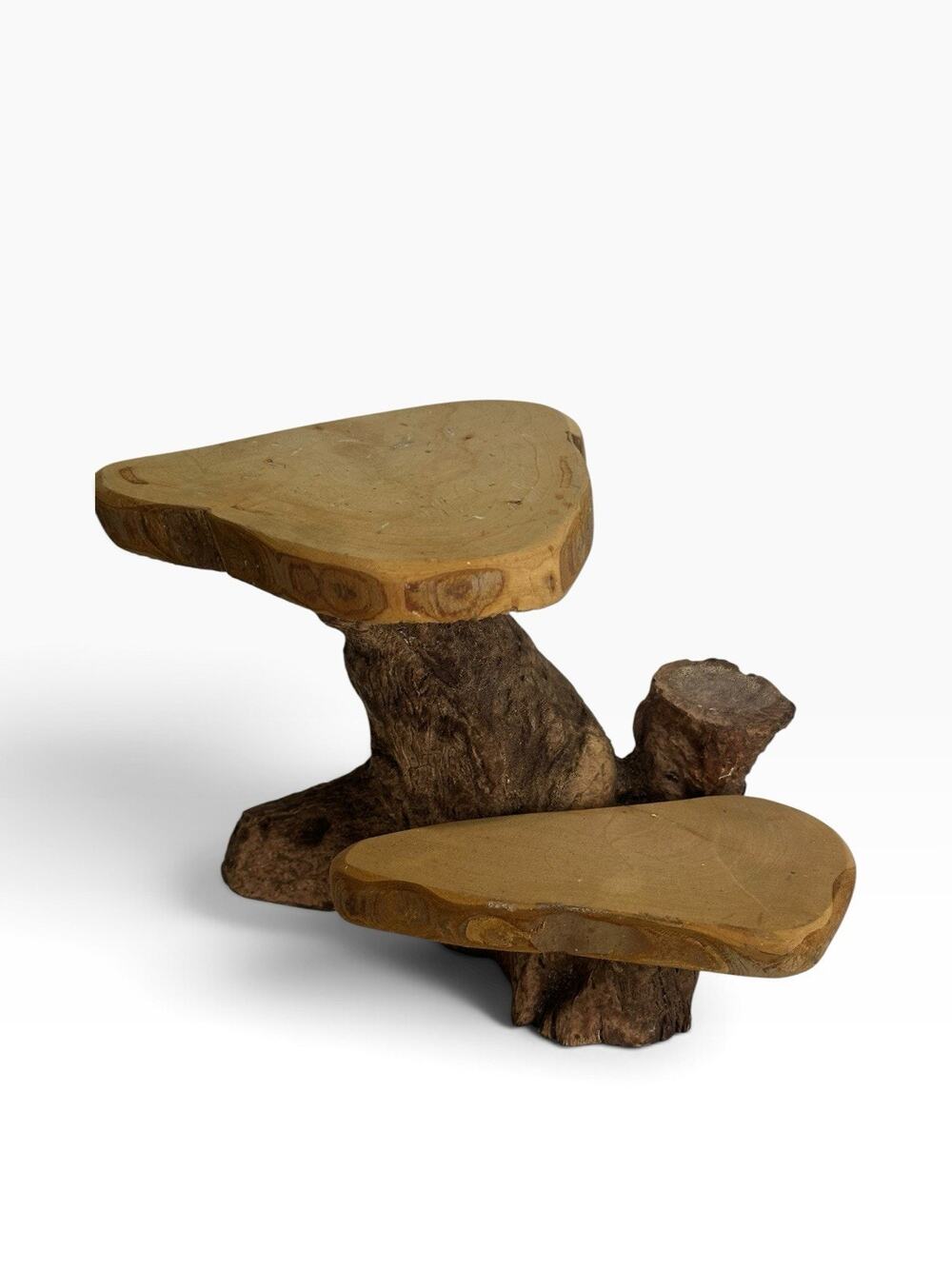 Vintage Hand Carved Wood Tree Stump Display Stand 2 Tier Rustic Sculpture